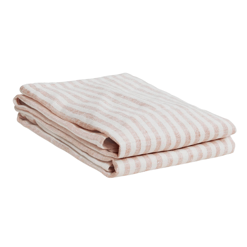 Pink + White Stripe Linen Kitchen Towels - Set of 2