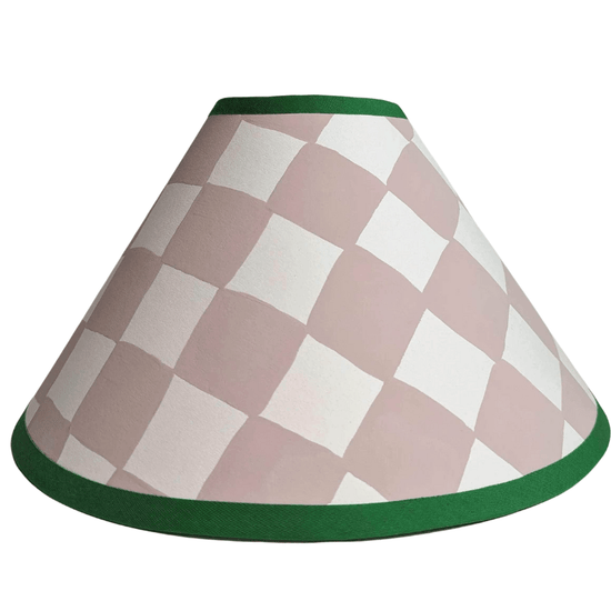 A Pair of Plaster Pink & Emerald Checkerboard Hand Painted Lampshades