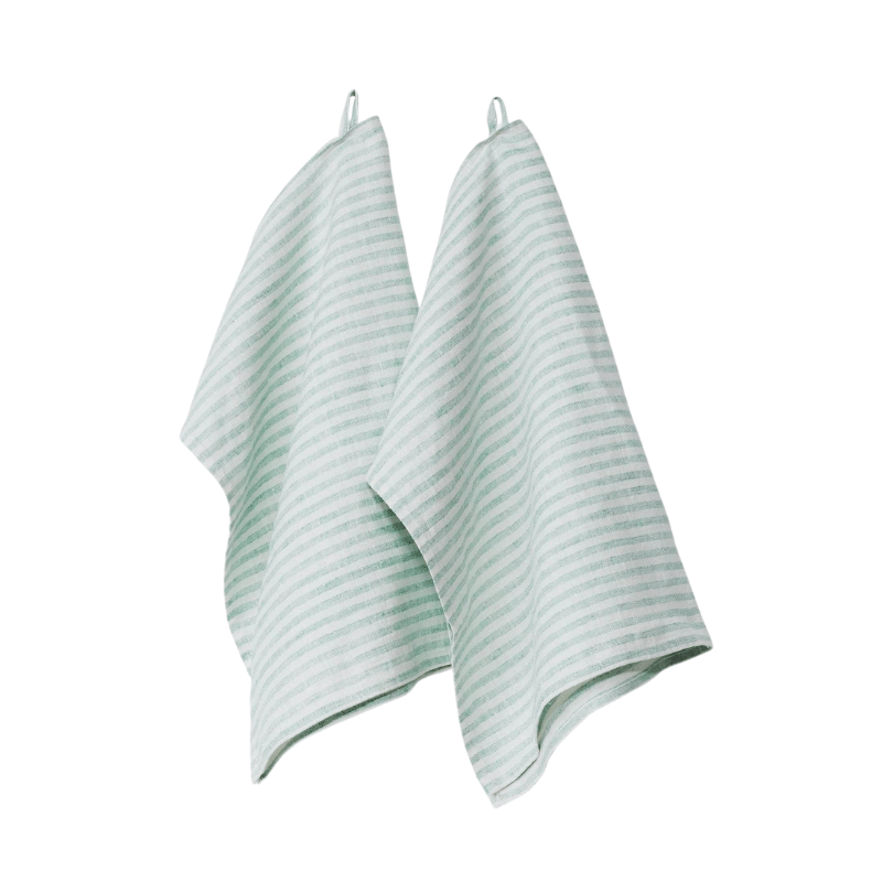 Turquoise + White Stripe Linen Kitchen Towels - Set of 2