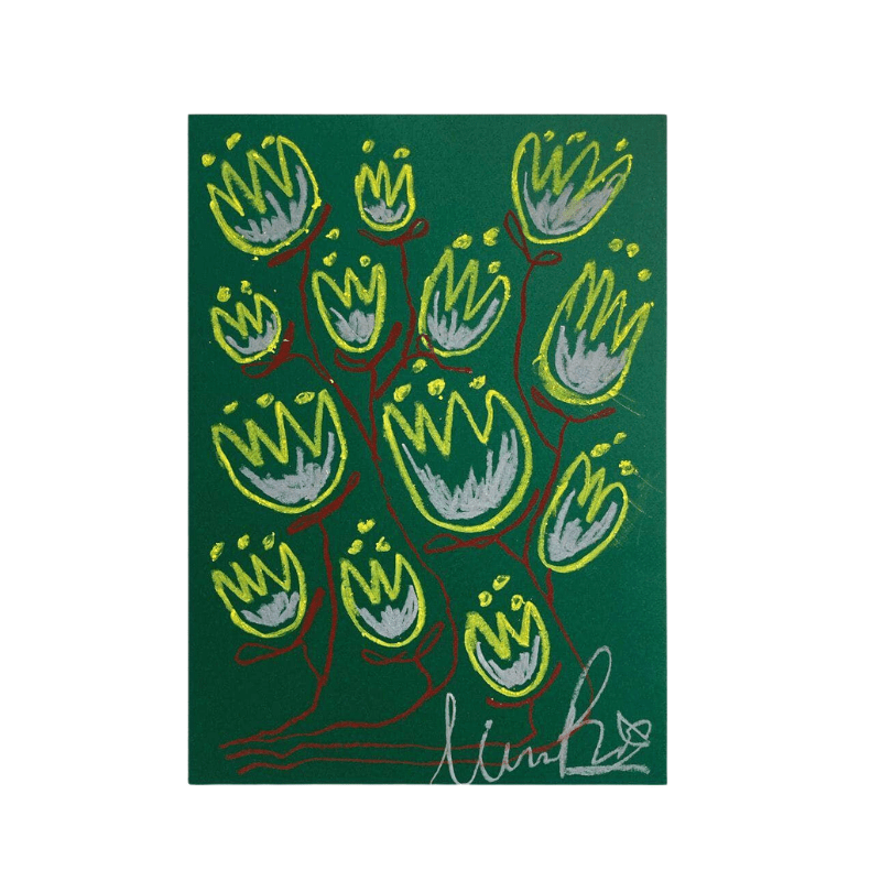 Yellow & White Flowers On A Green Background | Original Painting A3