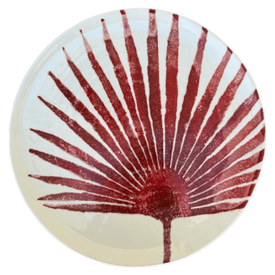 Handpainted Ceramic Plates Leaves - Rounded Palm Red Plate