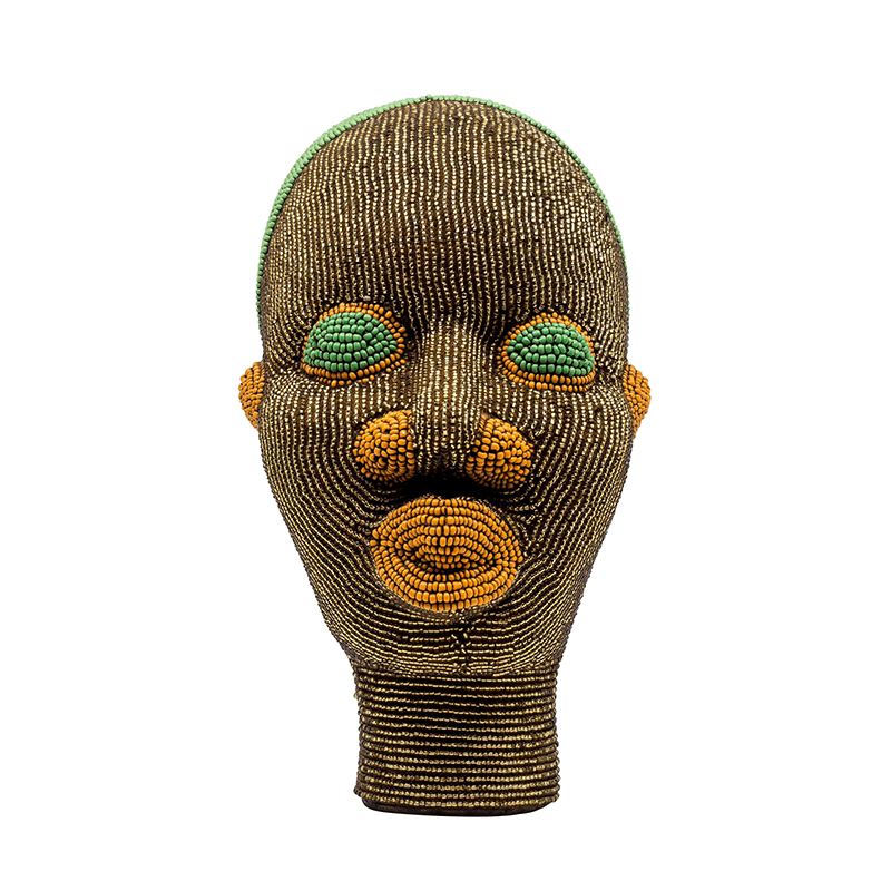 Small African Beaded Head Ornament in Brown