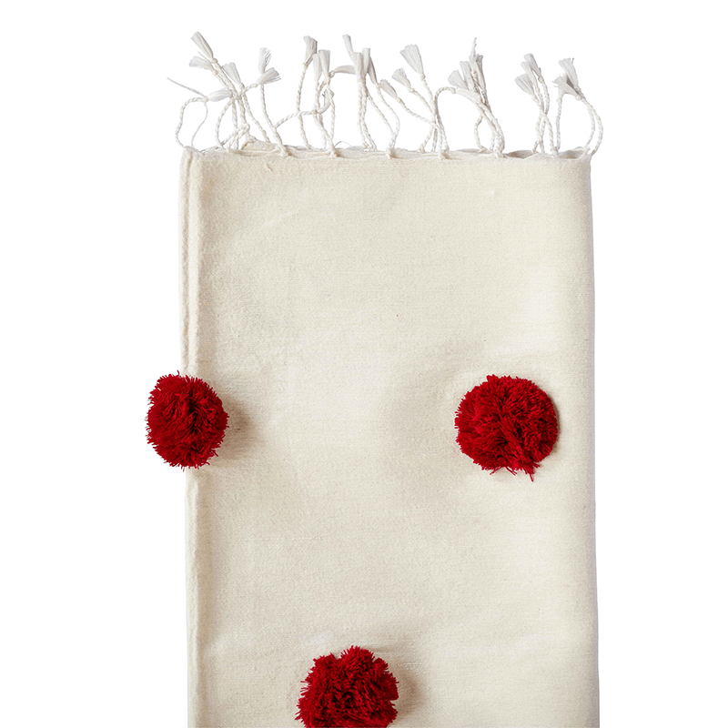 Red and White Cotton Pom Pom Throw