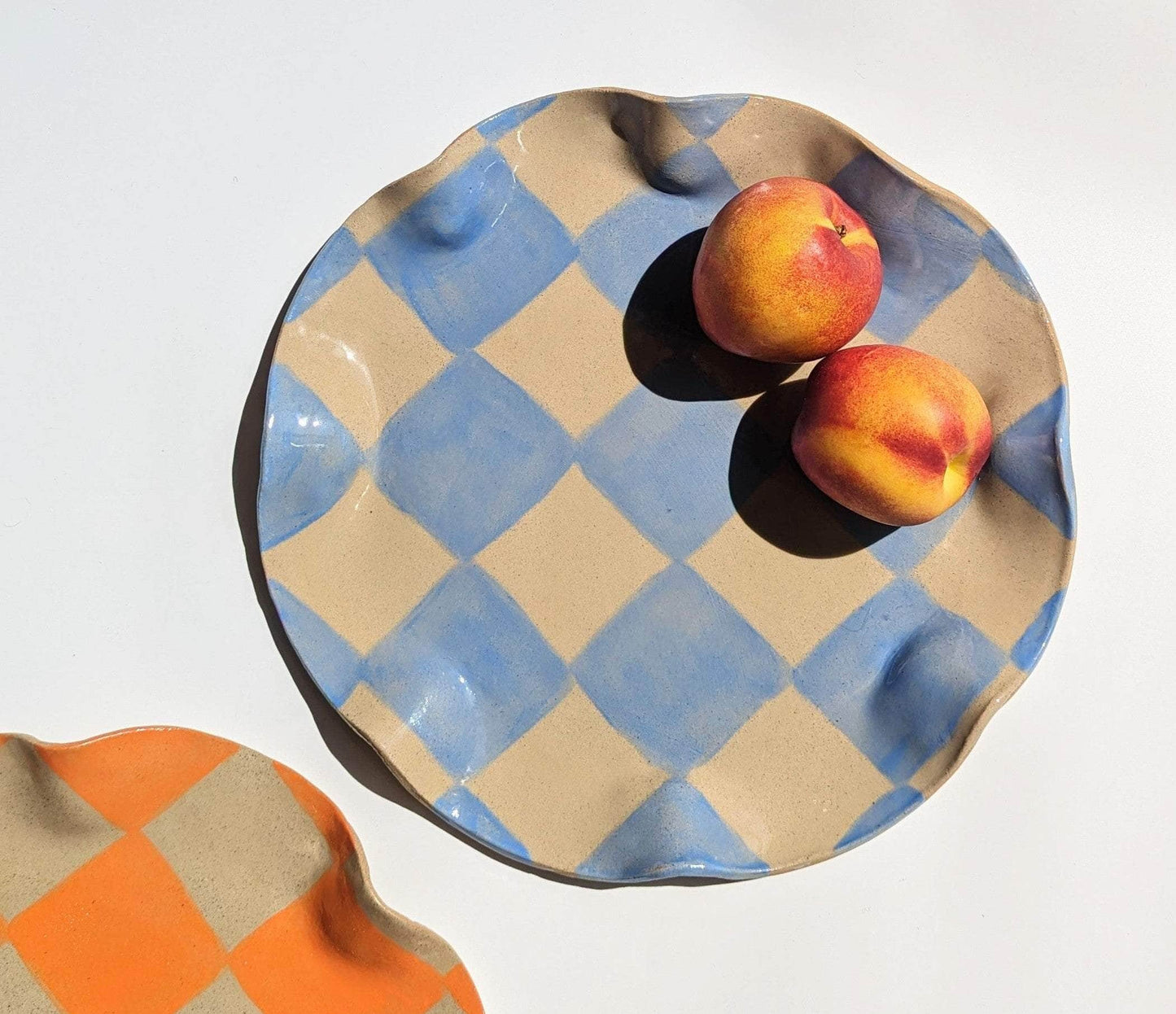 Baby Blue Check Wavy Serving Platter