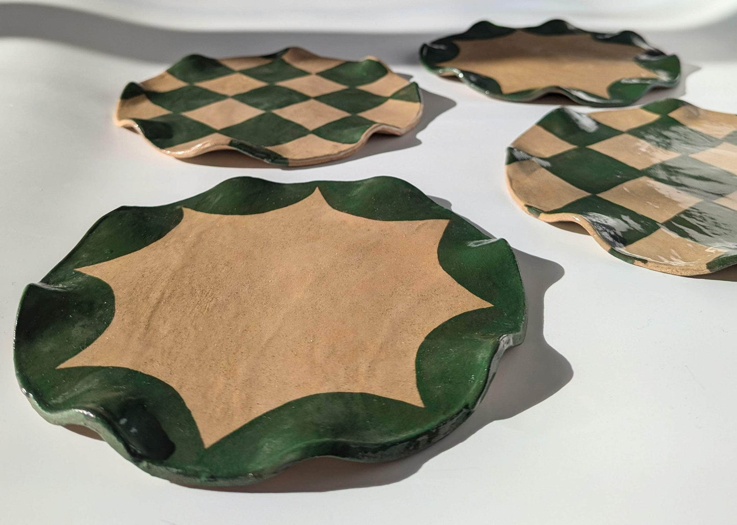 Green Check Wavy Serving Platter