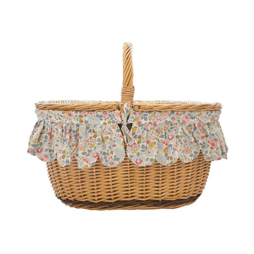 Oval Picnic Basket Made With Liberty Fabric Betsy Grey