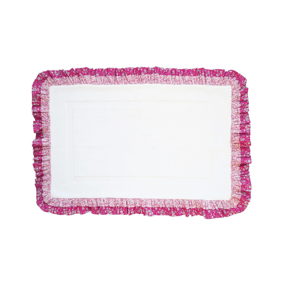 Ruffle Edge Bath Mat Made With Liberty Fabric Mitsi Valeria & Capel Fuchsia
