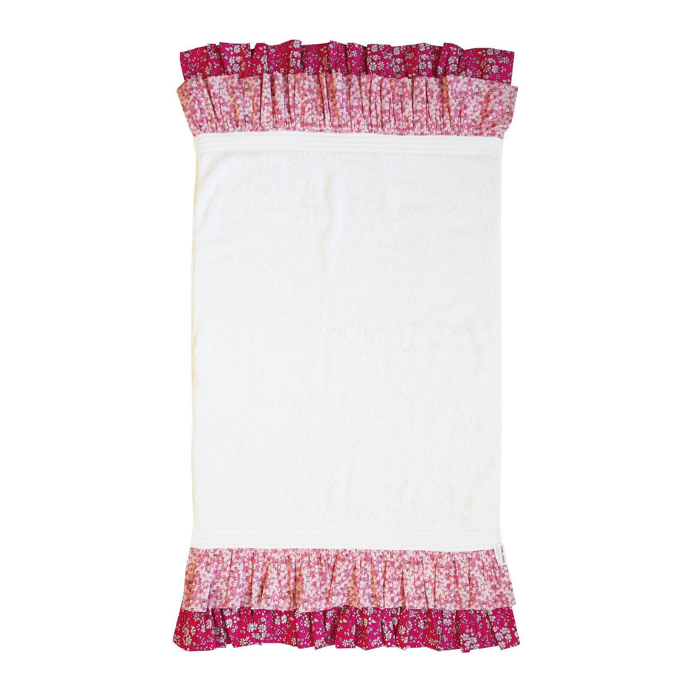 Ruffle Edge Towel Made With Liberty Fabric Mitsi Valeria & Capel Fuchsia Pink