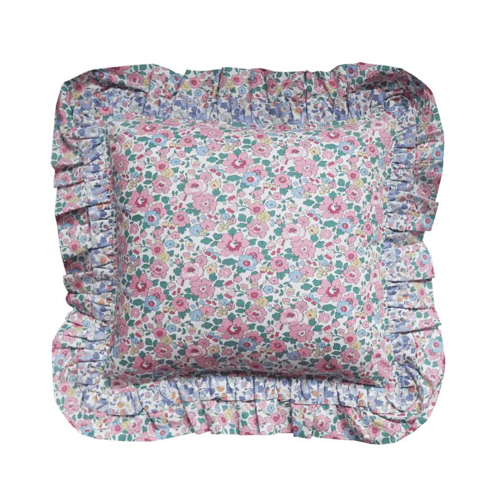 Double Ruffle Cushion Made With Liberty Fabric Betsy Candy Floss