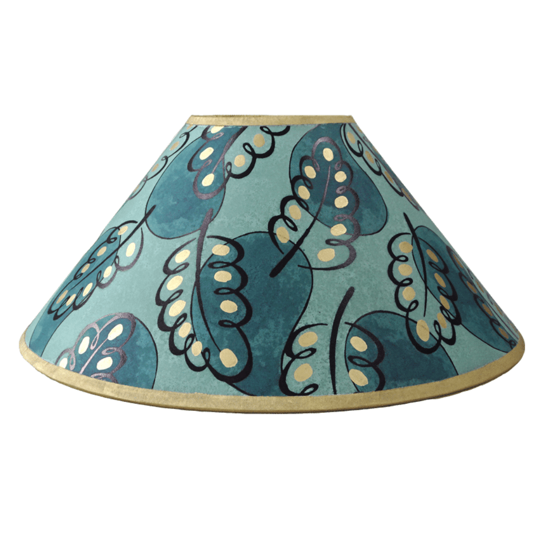 Paisley Leaf Hand Painted 14" Lampshade in Green Gold
