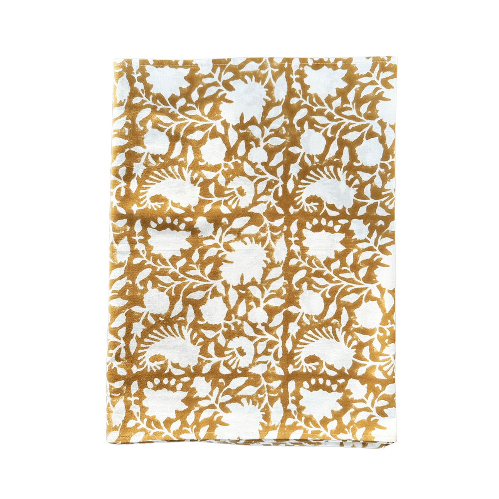 Block Printed Table Runner, Secret Garden in Ochre