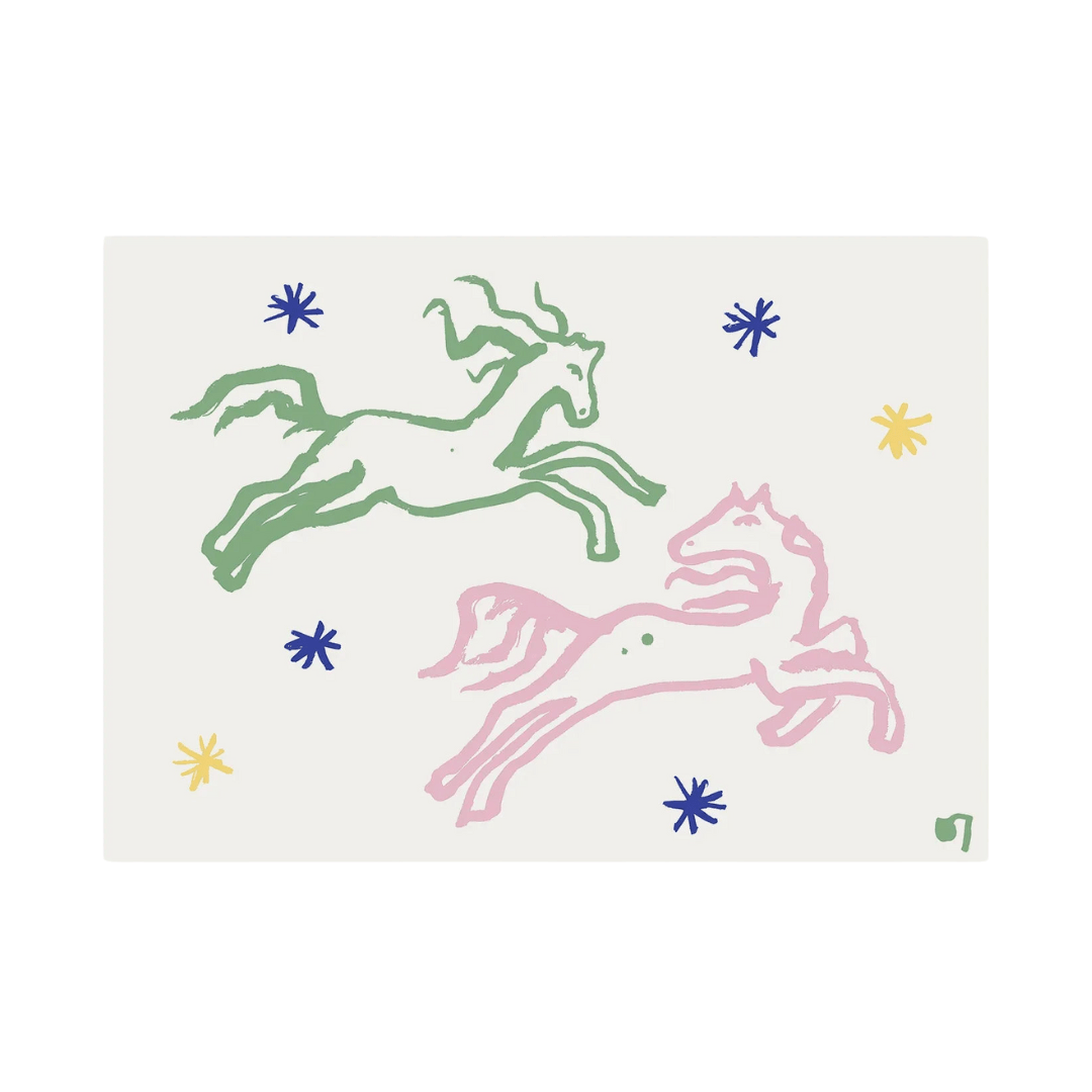 Pink & Green Horses Print