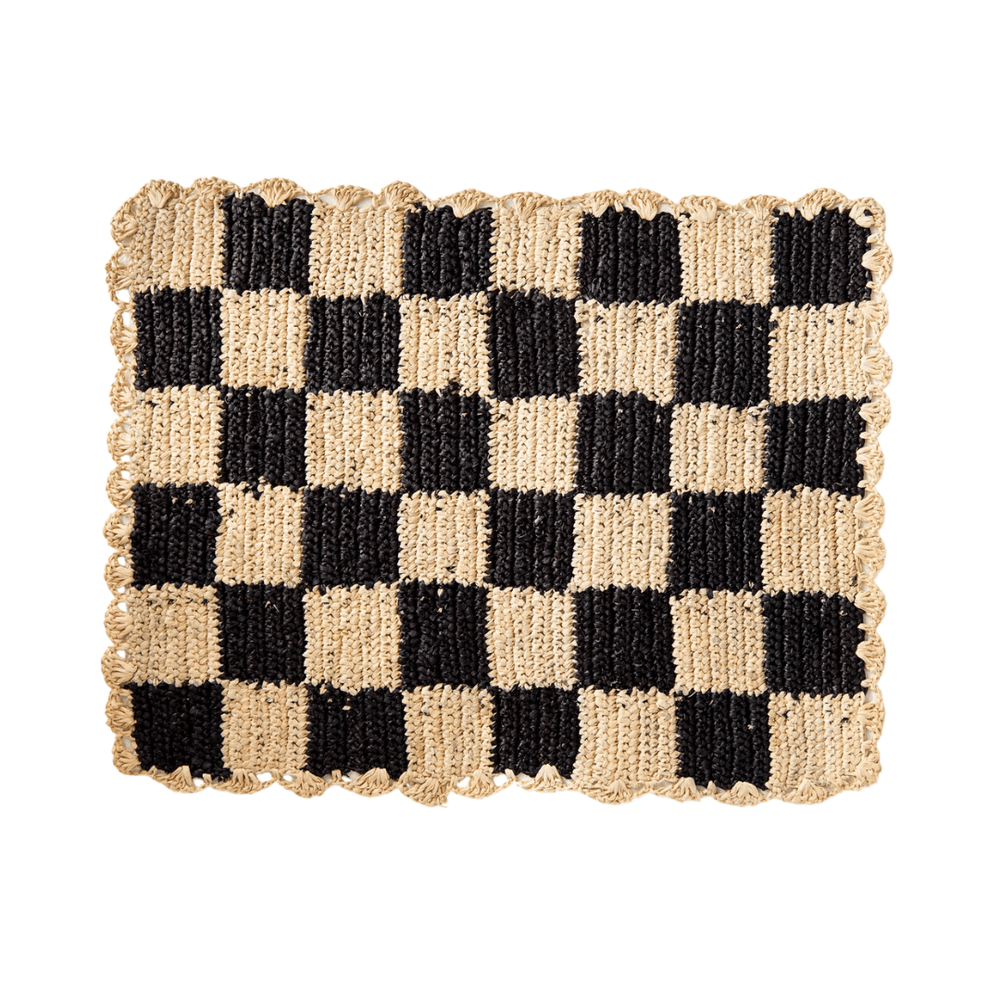 Black Checked Placemat, Rectangular Raffia Tabletop