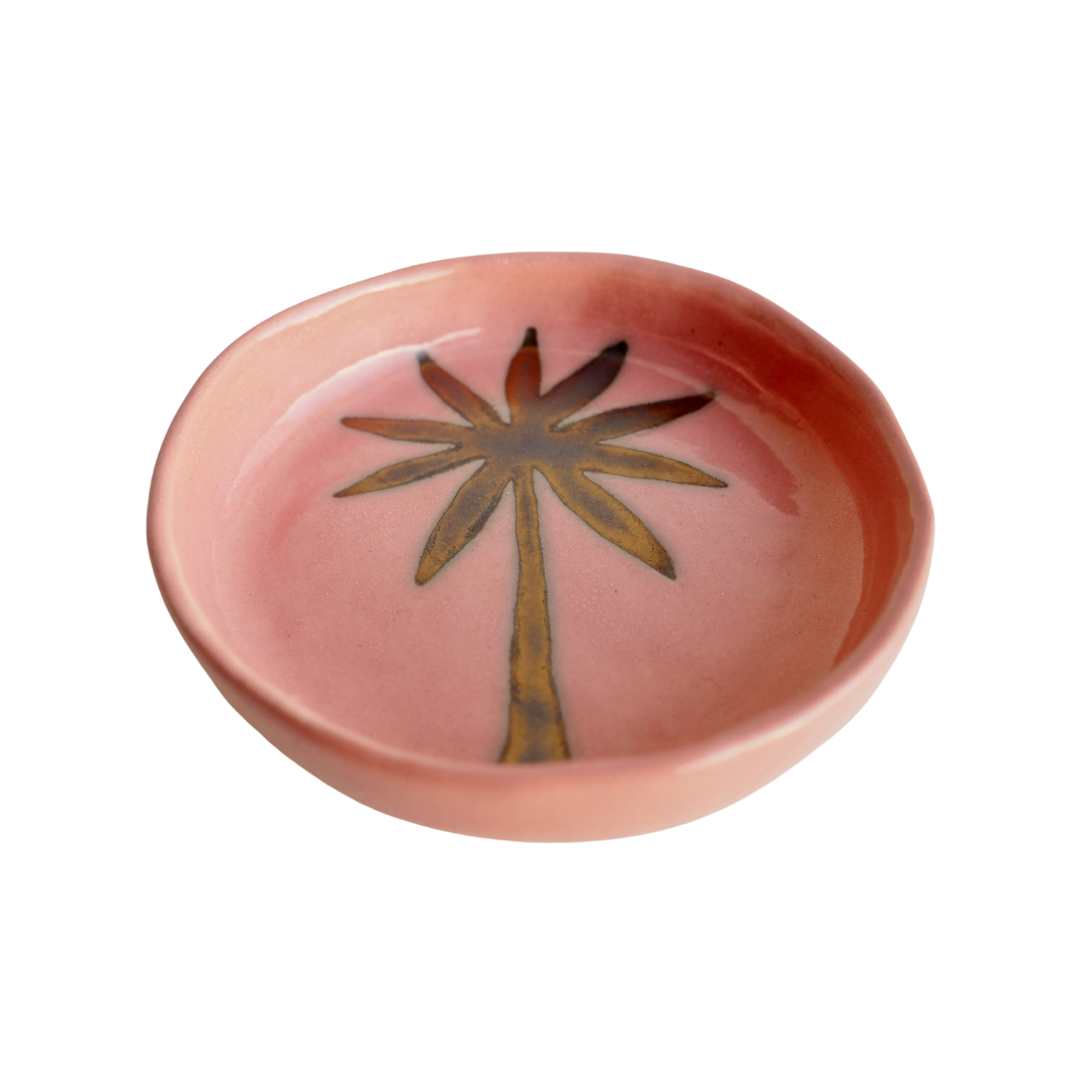 Handmade Pink and Gold Ceramic Palm Tree Ring Dish