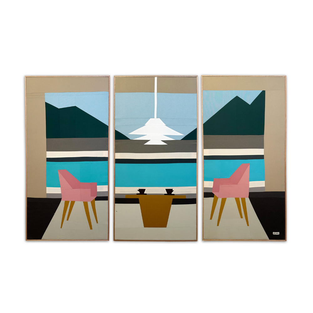 Coffee With A View Original Quilted Triptych