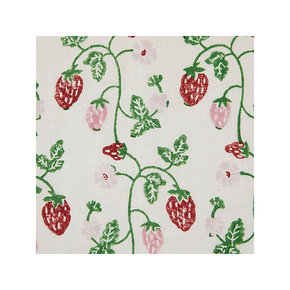 Strawberry Block Printed Fabric Linen/Cotton Grass Sample