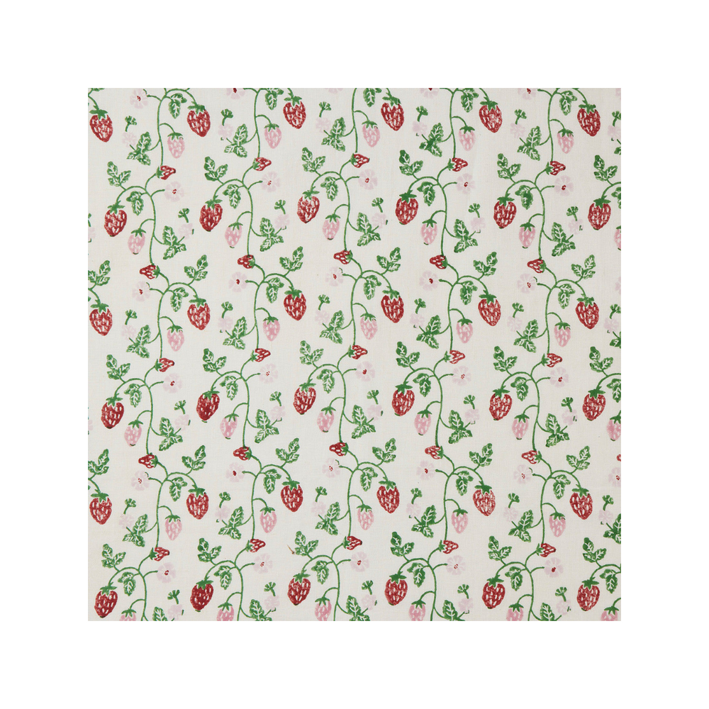 Strawberry Block Printed Fabric Linen/Cotton Grass
