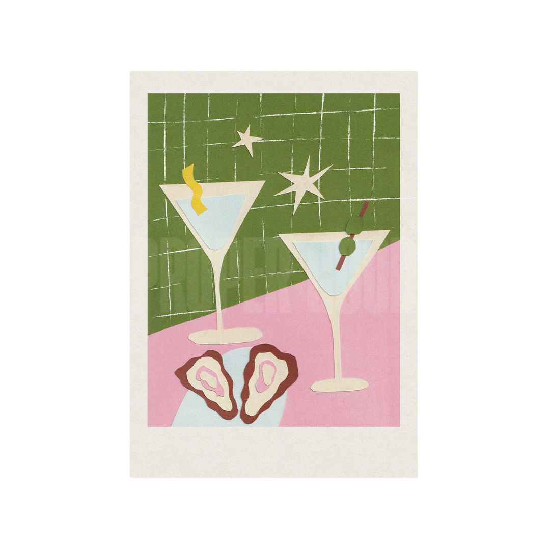 Martini Hand Collaged Print