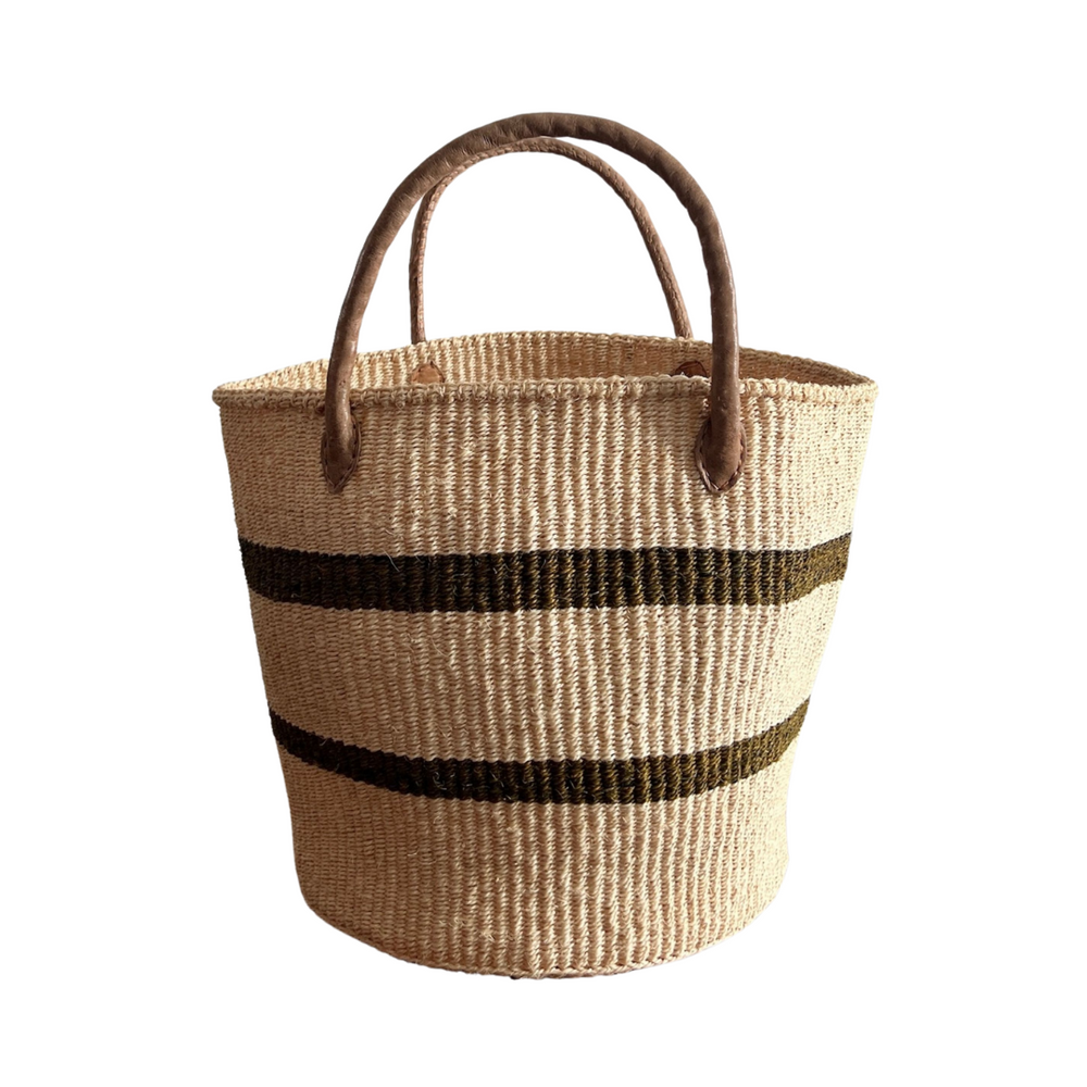 Olive Stripe Sisal Storage Basket