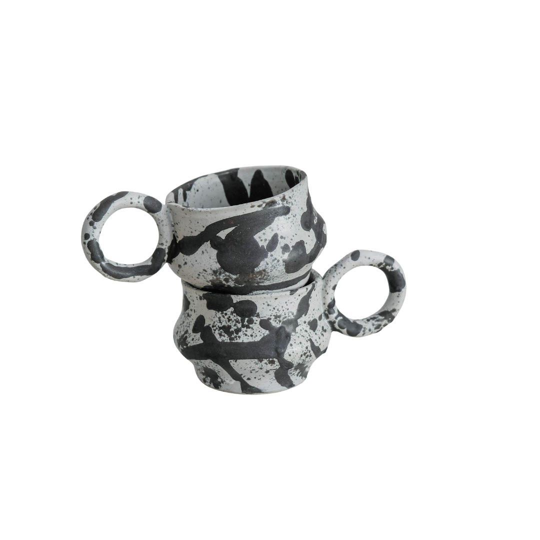 Dalmata S - Porcelain Macchiato Cup - Brush Strokes Black - Set of 2