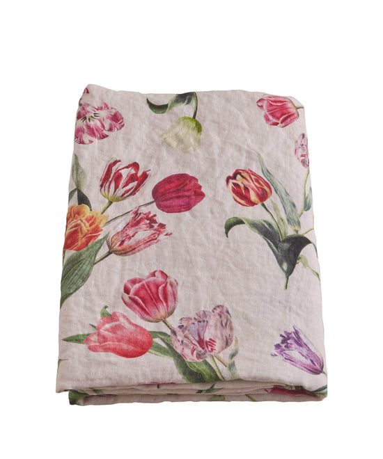 The Tulips Linen Tablecloth Blush