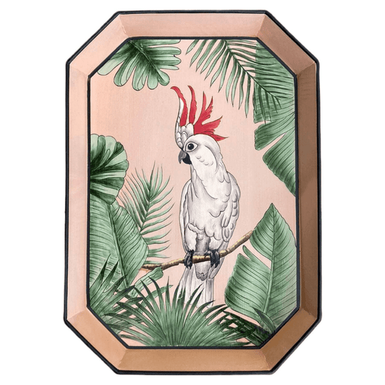 Flora Handpainted Iron Tray - Pink Parrot