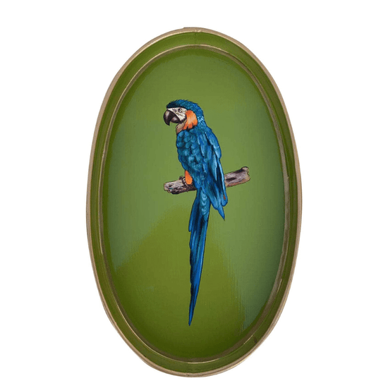 Fauna Handpainted Iron Tray - Green Parrot