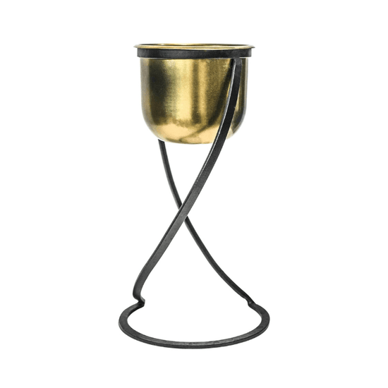 Indoor Kensington Brass Metal Round Planter on Stand