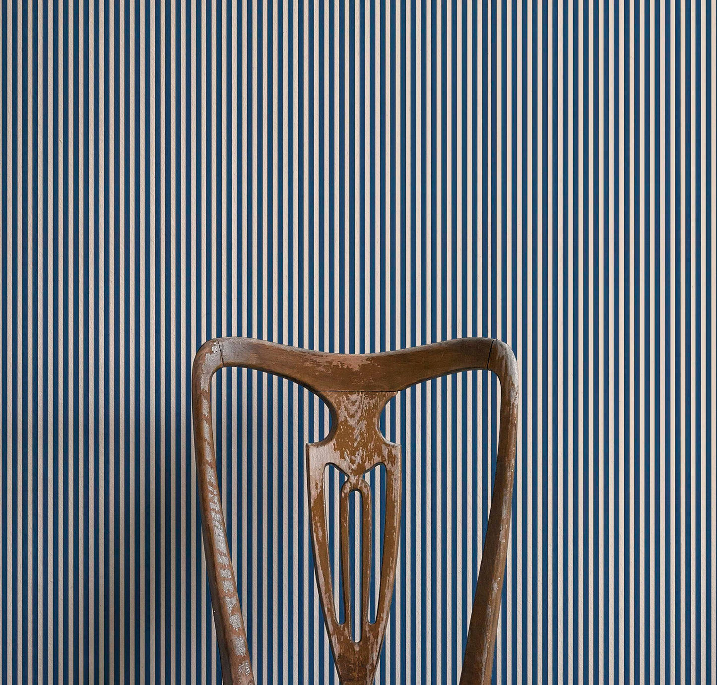 Tuscan Stripes Wallpaper - Navy Blue and Oatmeal