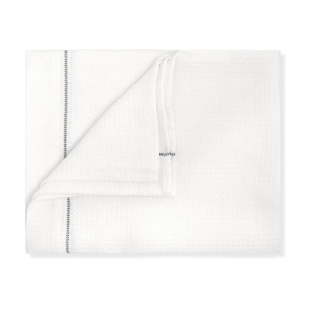 Liège Bath Sheet in Ivory White Waffle with Indigo Hemstitch