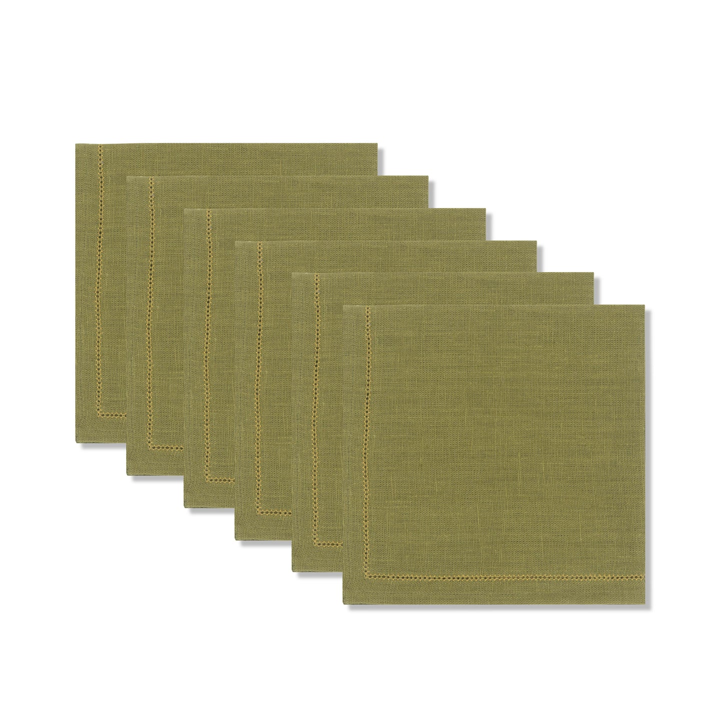 Set of Fern Green Napkins with Ochre Hemstitch