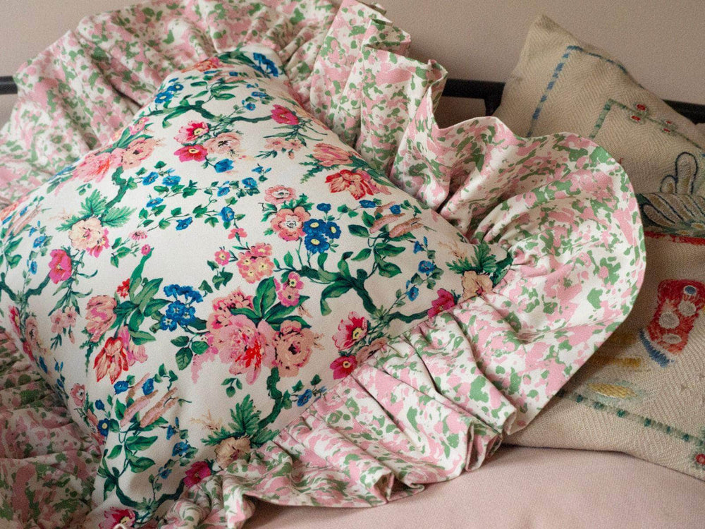 "Frilly fancy" cushion in Azelea Pink