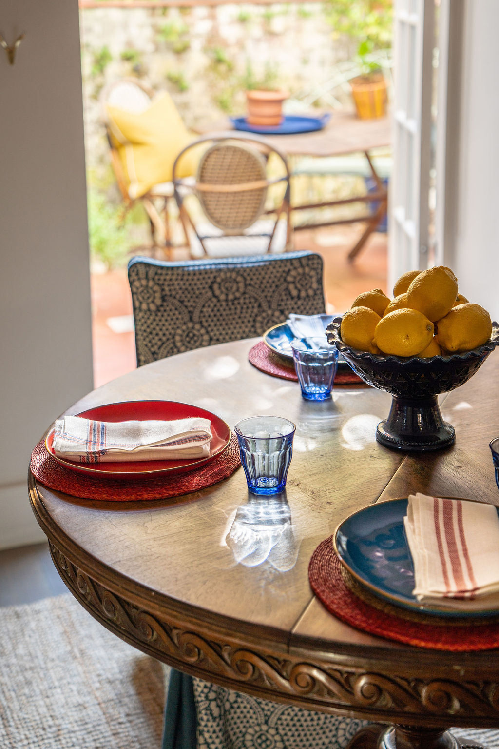 Set of 6 Varied French Red & Blue Napkins
