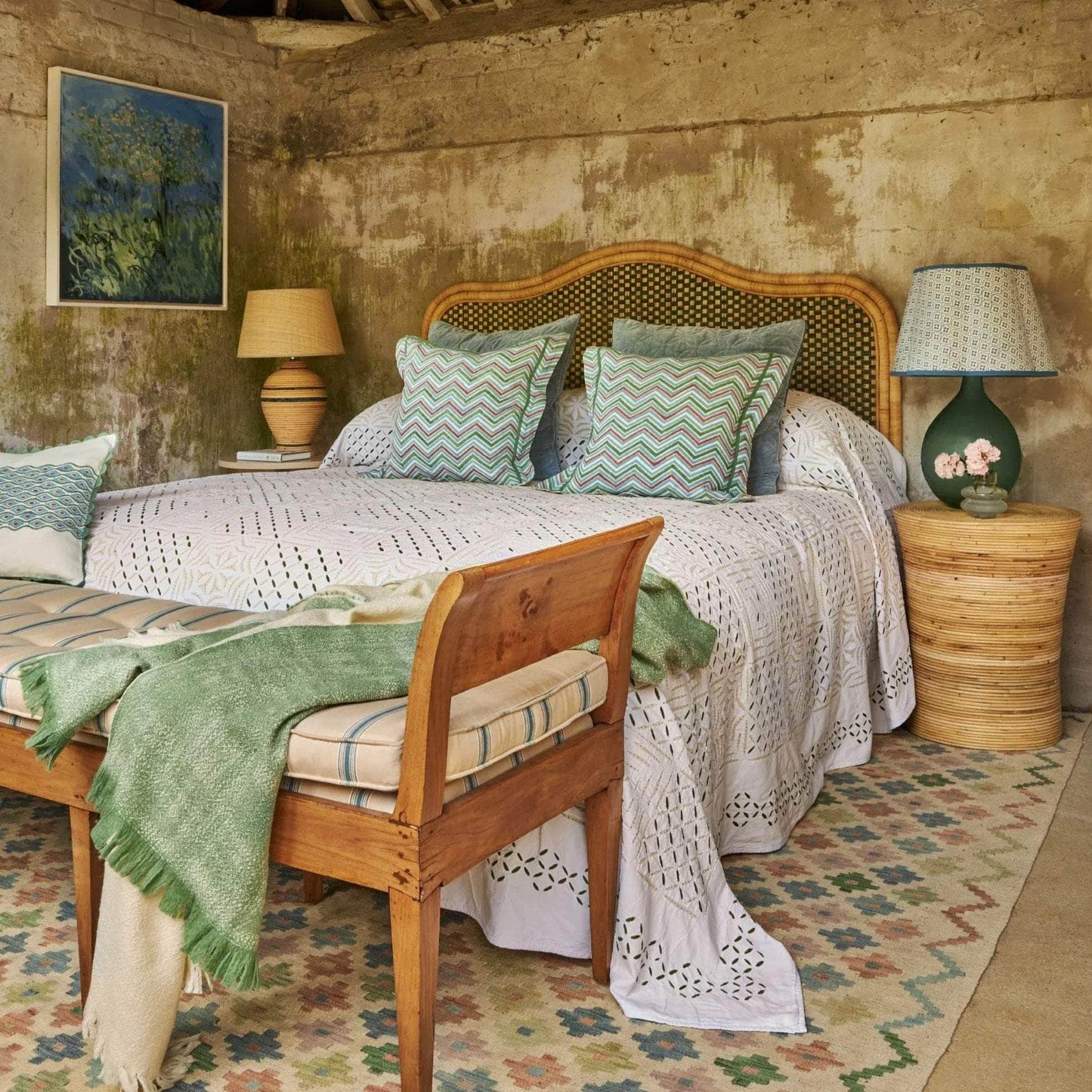 Super King Rattan Headboard - Blue