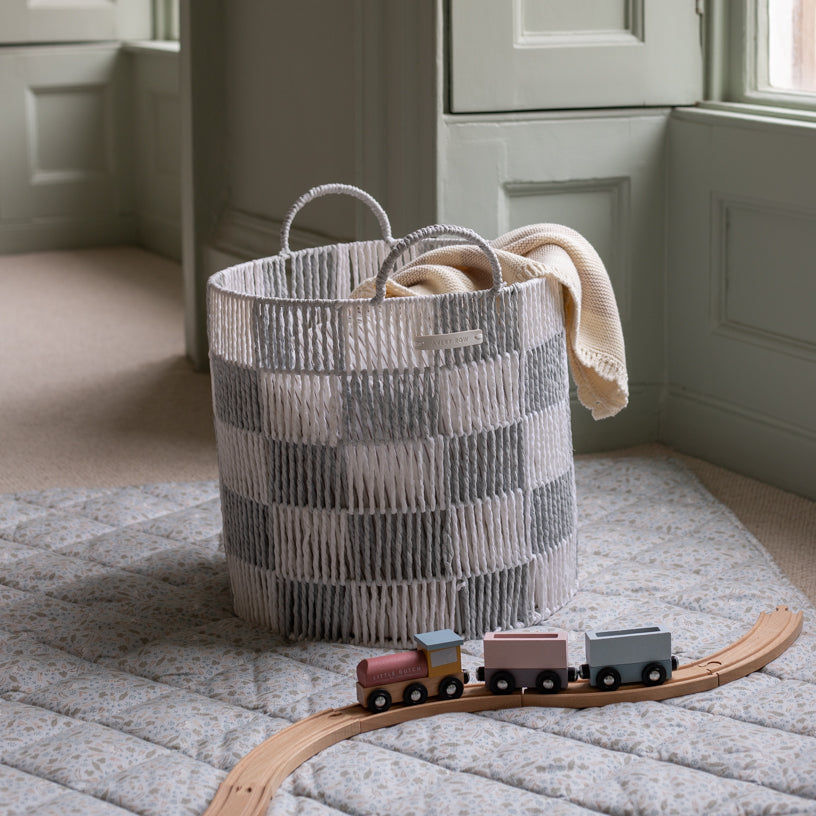 Checkerboard Storage Basket Large - Powder Blue
