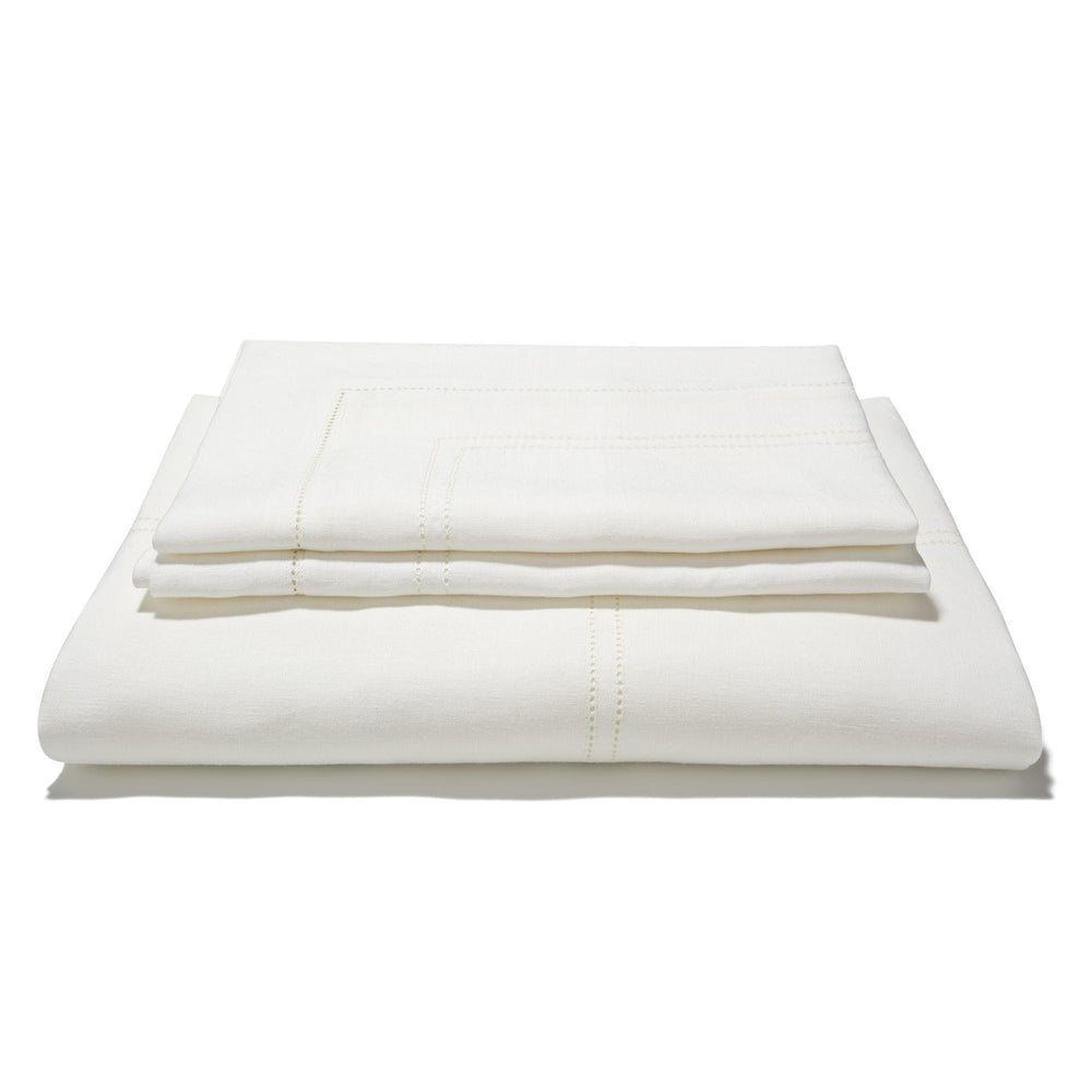 Bed Linen Set Ivory White Hemstitch