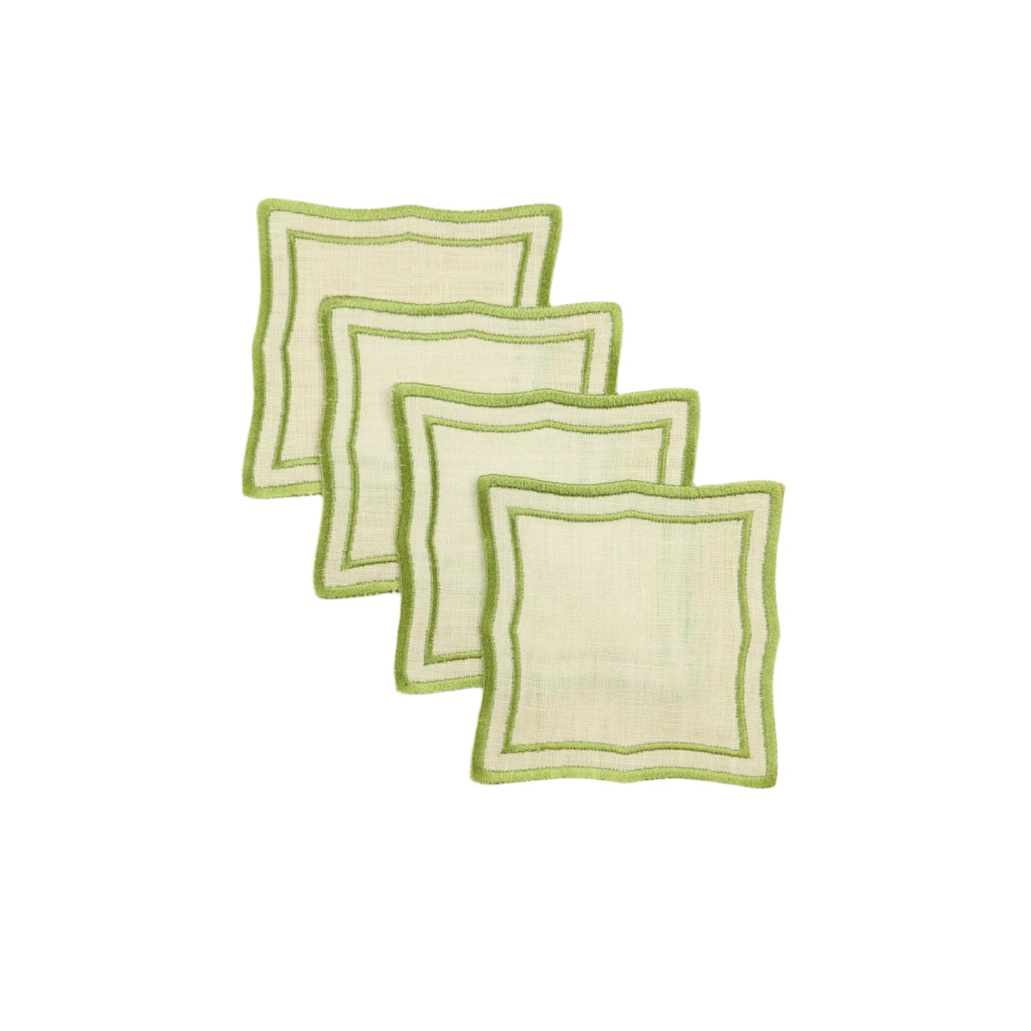 Set of 4 Green Embroidered Coasters