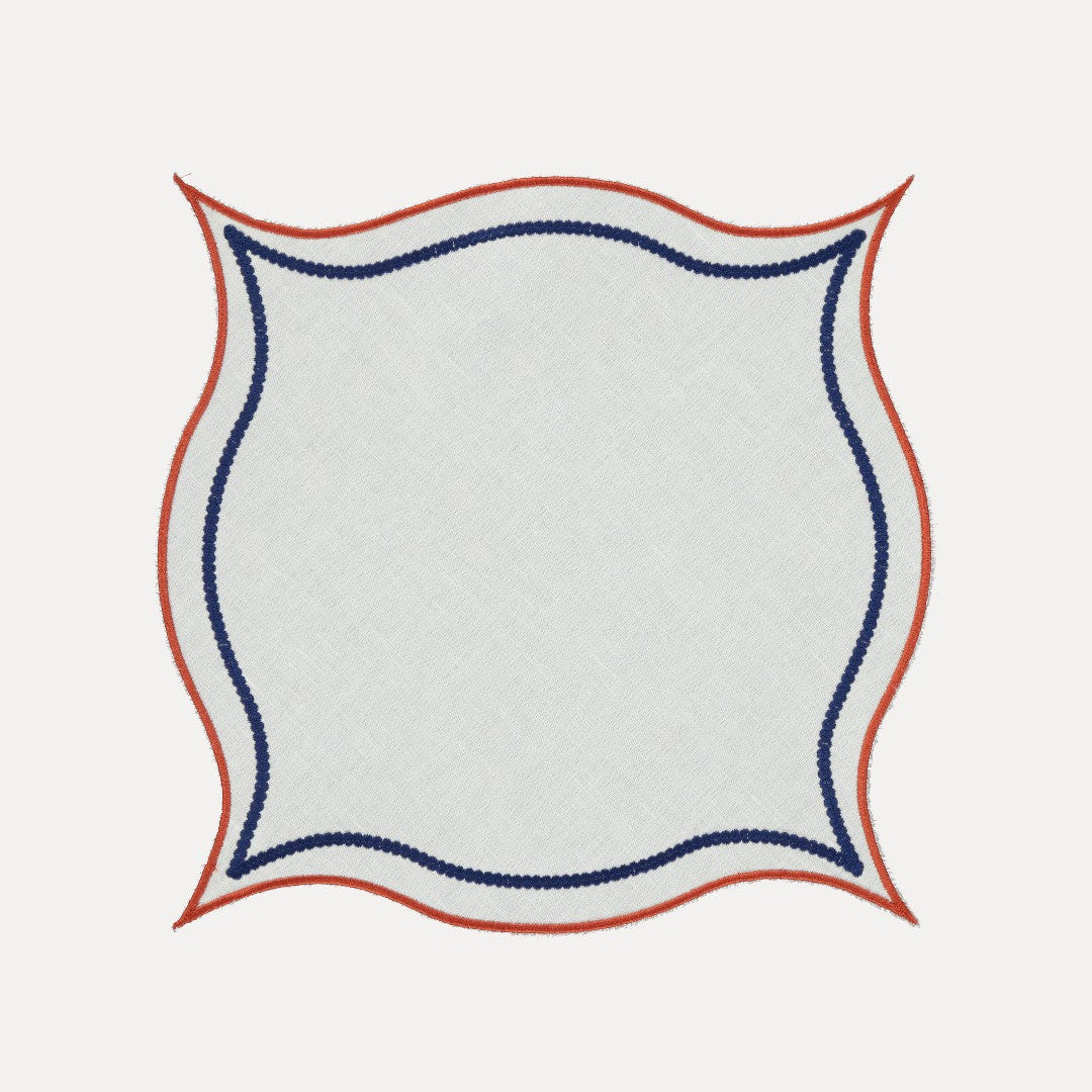 Leme Placemat, White with Terracotta and Blue