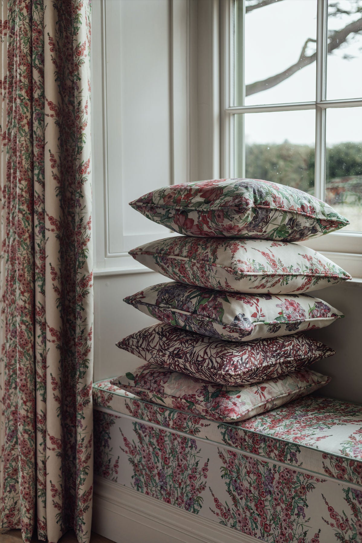 Square Sidalcea Cushion with Piping