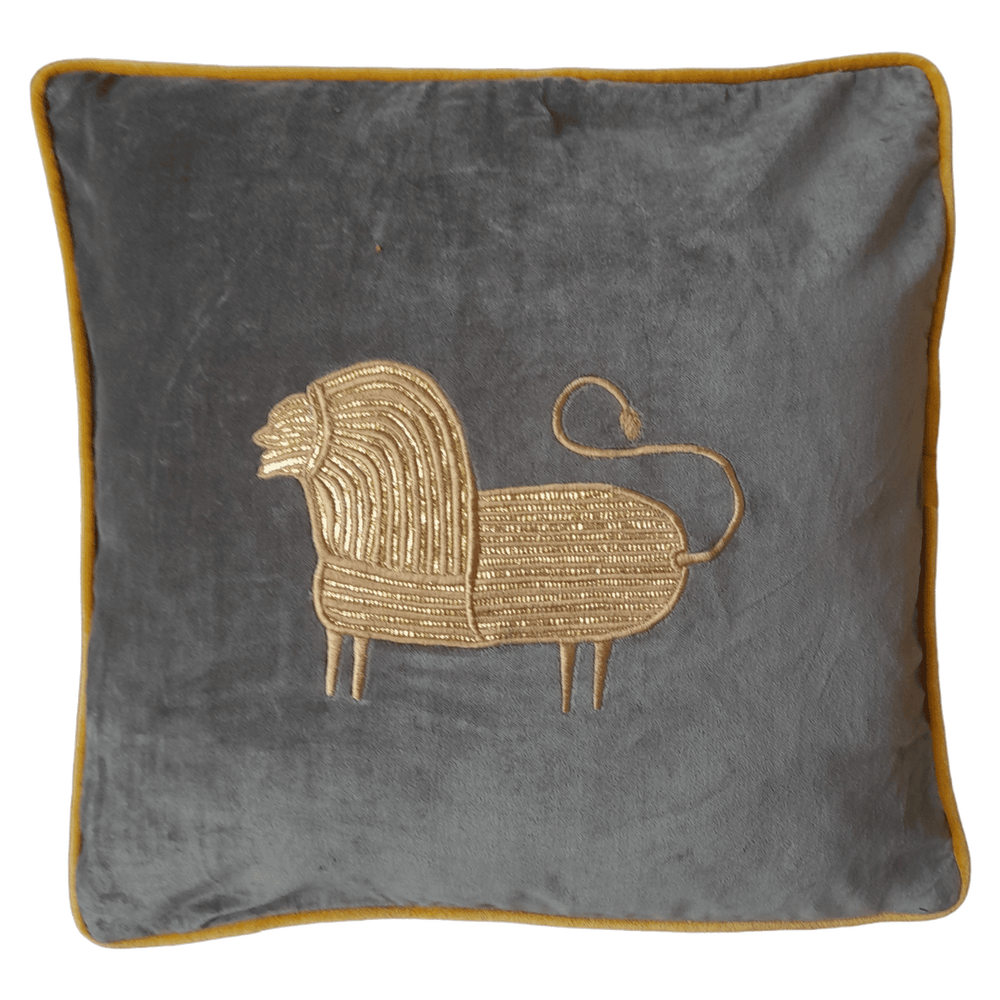 Embroidered Velvet Lion Cushion