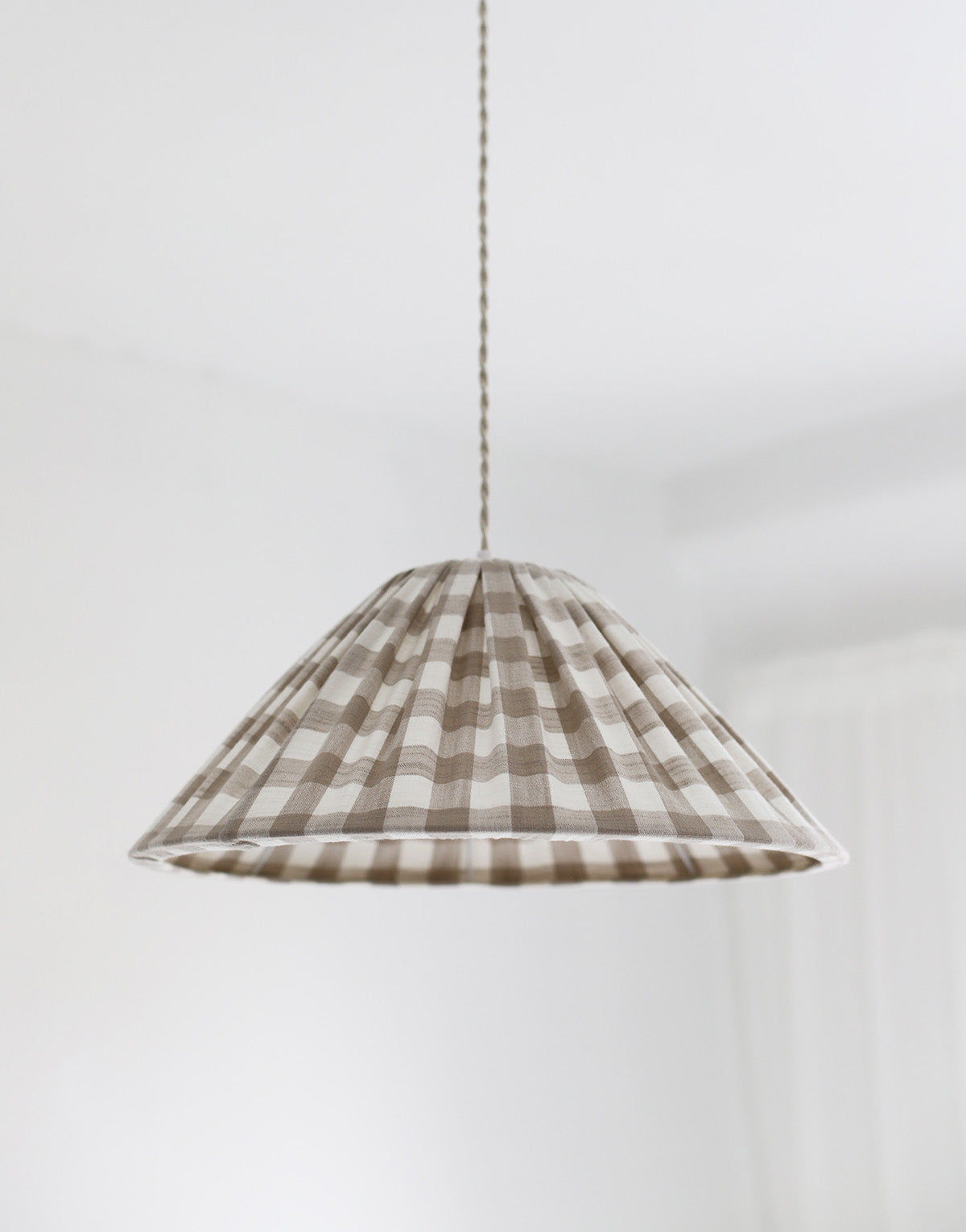 Malala Conical Pendant Light in Beige with Large Check Pattern