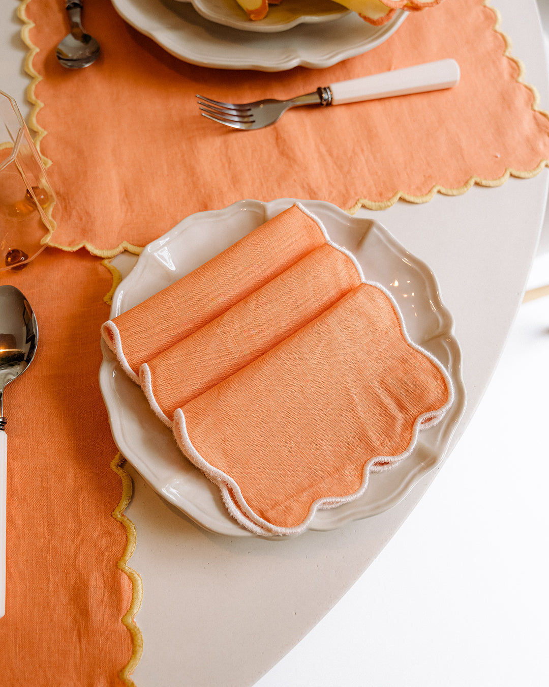 Cocktail Napkin Palma in Orange and Cream