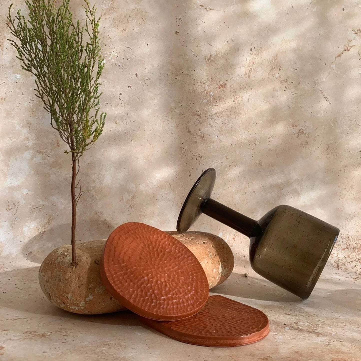 Two Round Coasters - Burnt Ochre