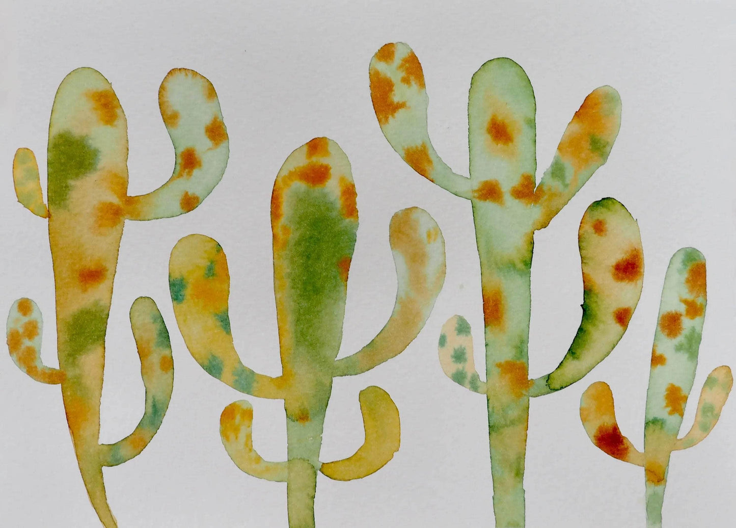 Original Cactus Watercolour Painting In Green And Yellow Shades