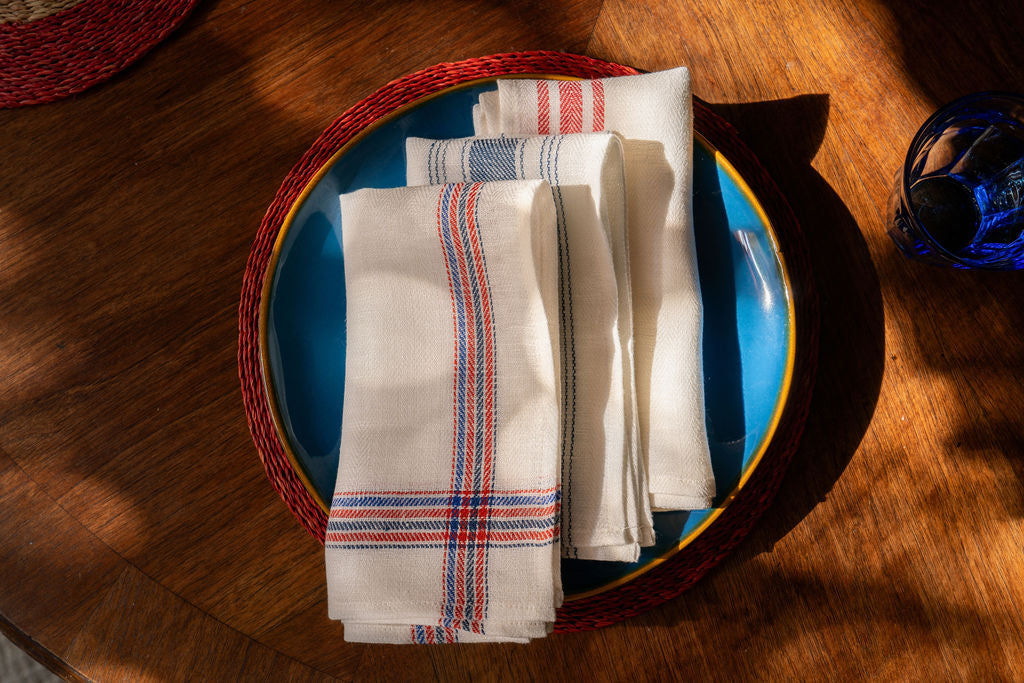 Set of 6 Varied French Red & Blue Napkins
