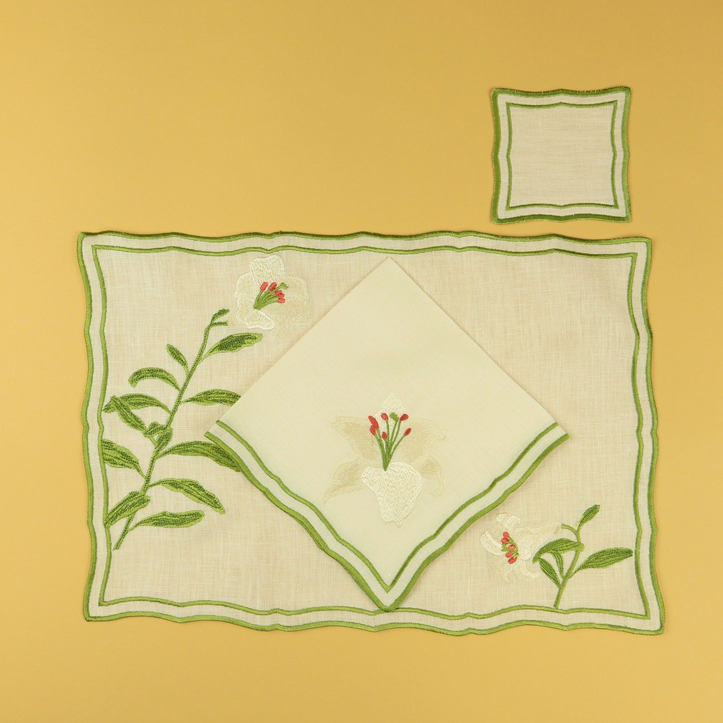 Set of 4 Green Embroidered Coasters