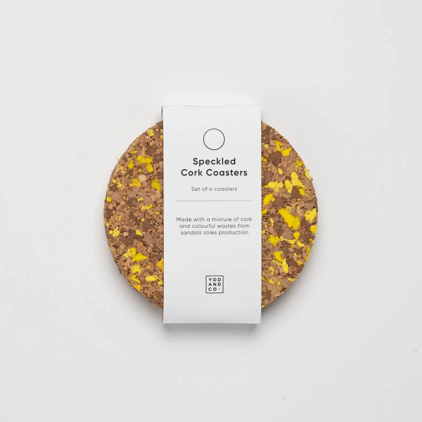 Yellow Speckled Round Cork Coasters - Set of 4