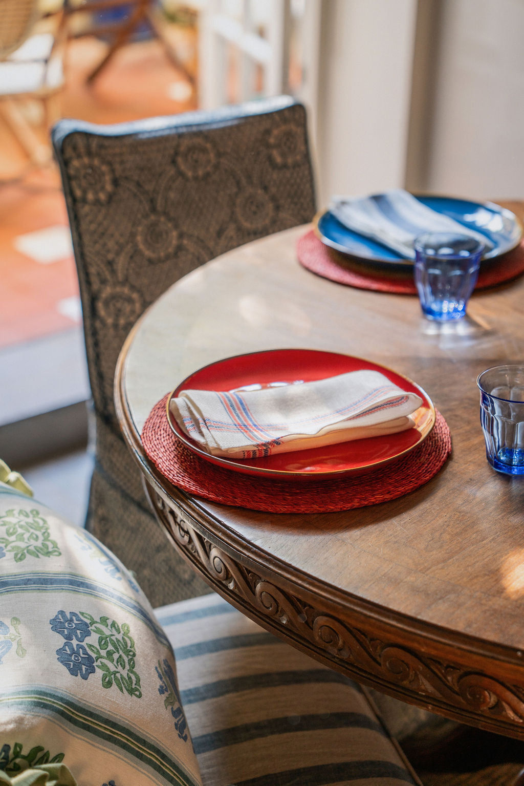 Set of 6 French Red & Blue Border Napkins