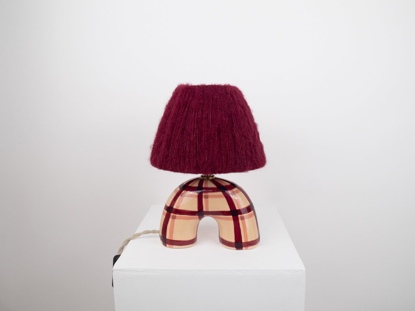 'Me' Table Lamp - Maroon Gingham