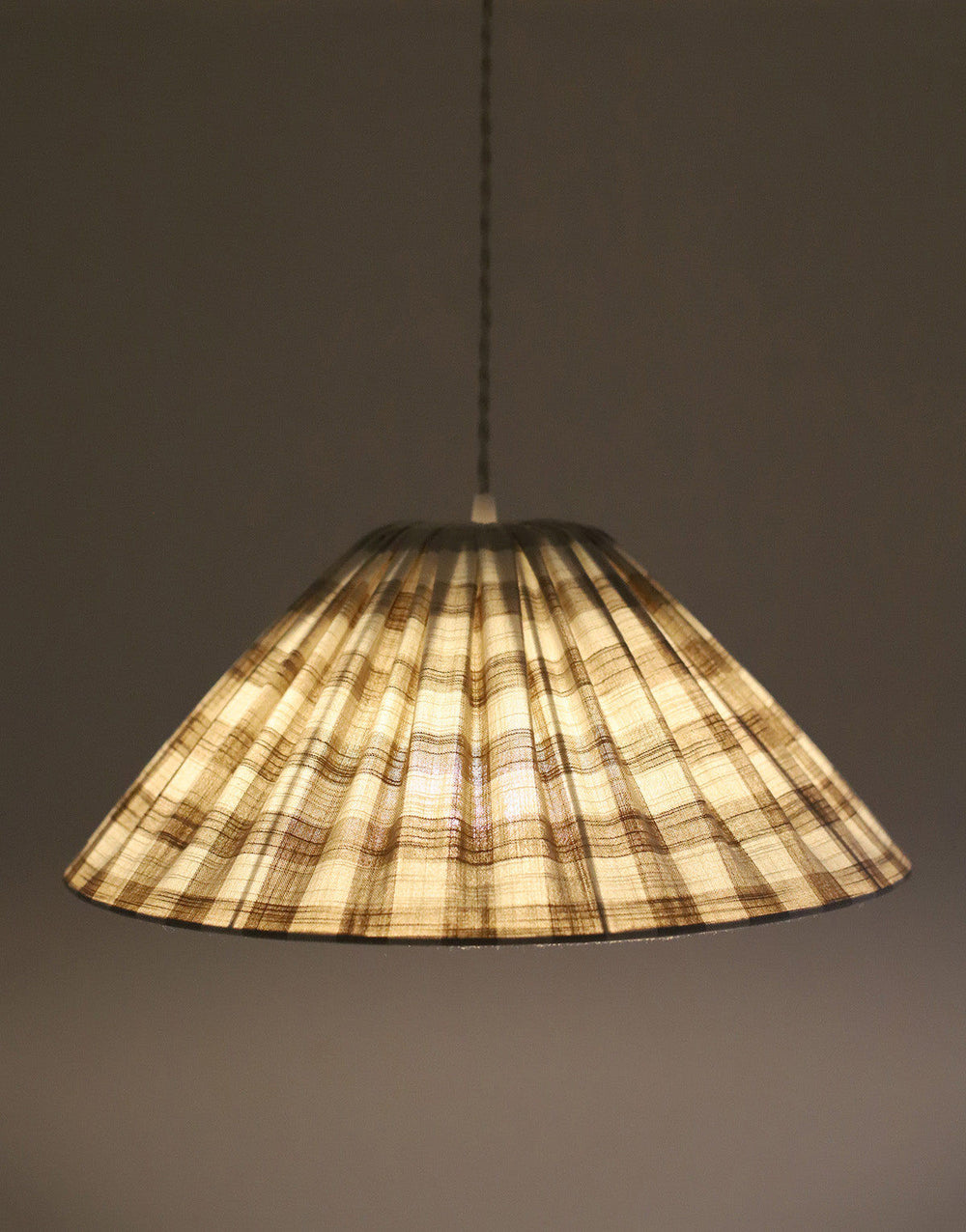 Malala Conical Pendant Light in Beige with Large Check Pattern